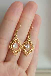 Boucles d'oreilles créoles en argent sterling 925 plaqué or avec charme en zircon, style vintage, cadeau d'anniversaire et de fête pour femmes - Product Image 2