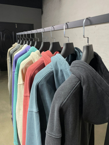 Sudadera con capucha de gran tamaño personalizada de algodón de primera calidad, diseño de cremallera con hombros caídos, Letra de bolsillo bordada personalizada, transpirable, de secado rápido - Product Image 6