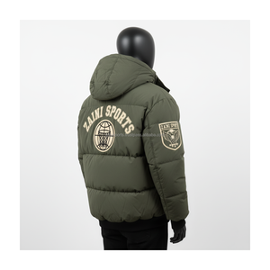 Precio al por mayor tela de poliéster de alta densidad color verde oliva cálido invierno desgaste personalizado logotipo bordado Puffer chaqueta para hombre - Product Image 4