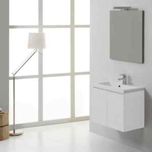 Ensemble de meubles de salle de bain suspendus au mur en bois moderne deux pièces KORICINI Miami Forest White 60 cm - Product Image 1