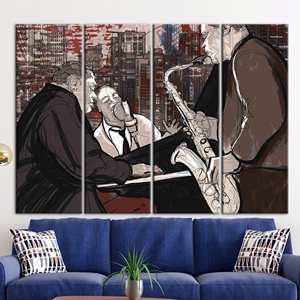 Pintura de Músicos de Jazz - Impresión en Lienzo para Decoración Elegante, 4P: Enmarcado en Galería - Product Image 1