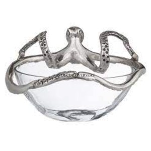 Aluminum Casted <b>Octopus</b> Designer Silver Finishing Shiny Mirror Polished Round Shape Attractive Look Serving Tray In Lowest Price - Product Image 4
