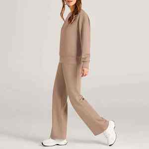 Conjunto deportivo informal de dos piezas para mujer, Sudadera con capucha de gran tamaño con patrón bordado, decoraciones de botones, patrón sólido de longitud completa - Product Image 2