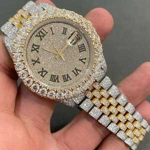 Montre en diamant Moissanite de luxe antique avec bracelet en acier inoxydable 36mm cadran à chiffres romains montre glacée bijoux fenêtre en verre - Product Image 1
