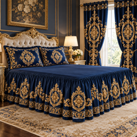 Ensemble de 5 pièces de couvre-lit matelassé de qualité supérieure avec rideaux, motif floral orné, literie personnalisée OEM ODM