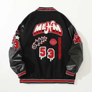 Chaqueta Bomber de Invierno Personalizada de Alta Calidad del Fabricante OEM para Hombre, Talla Grande, Bordado Chenille, Mangas de Cuero de Oveja, Transpirable - Product Image 2