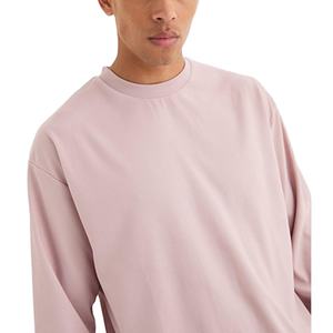 Wholesale Custom Plus Size <b>Men's</b> <b>Longline</b> O Neck <b>Shirt</b> High Quality 100% Cotton Knitted Long Sleeve Regular Fit Plain Design - Product Image 3