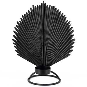 Porte-bougie en fer forgé en forme de feuille tropicale élégante, noir mat de luxe, décoration de bureau, support de bougie chauffe-plat en métal floral - Product Image 1