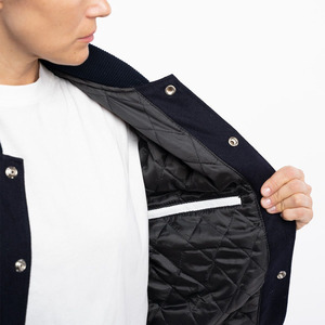 Women's Varsity <b>Jacket</b> Navy Body White Sleeves Contrast Stripes Full Sleeve Turn-down Collar Regular Length Autumn Wear - Product Image 4