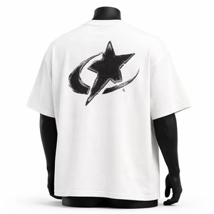 T-shirt en jersey de coton blanc pour homme, manches courtes, col rond, coupe classique, décontracté, imprimé dégradé, respirant, motif lettres - Product Image 3