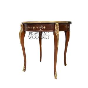 Mesa Auxiliar Redonda de Lujo con Incrustaciones Florales y Detalles Ornamentales de Latón Dorado para Decoración de Esquinas de Sala de Estar Clásica - Product Image 5