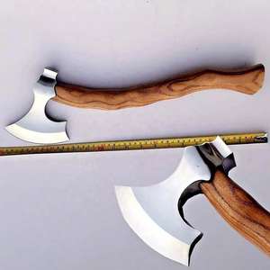 Hache Viking artisanale en acier industriel à haute teneur en carbone, avec fourreau en cuir, manche en acier, longueur 400 mm, multi-usages - Product Image 4