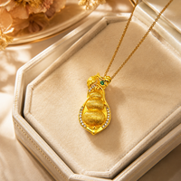 Collier pendentif gourde en or K avec zircone cubique et chaîne corde, bijoux ethniques pour mariages et fêtes, cadeau culturel, fournisseur en gros
