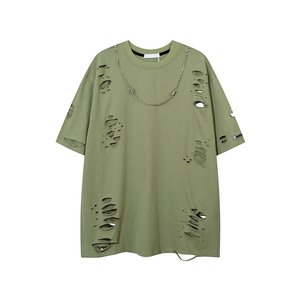 Men's New Acid Wash Vintage Distressed Dropped Shoulder Oversize <b>Tshirt</b> Knitted Boxy Short Sleeve Mock Neck OEM Available - Product Image 1