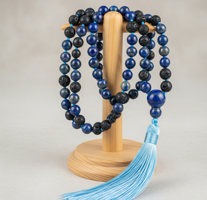 สร้อยคอลูกปัด108มาลาอินเดีย6มม. เรียบไพฑูรย์ลาวาพลอยธรรมชาติขัดทางศาสนาคลาสสิกของขวัญอธิษฐาน - Product Image 4