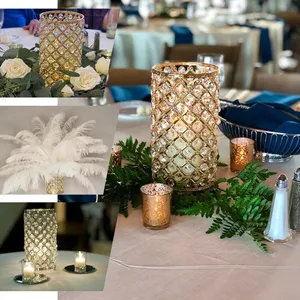Elegante portavelas de cristal con forma de cilindro con redondo decorativo de Metal Ideal para decoración de Mesa del hogar y uso de bodas - Product Image 4