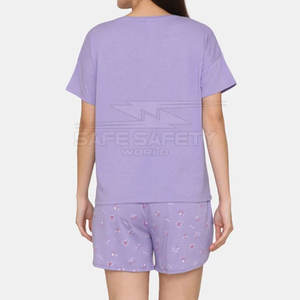 Ensembles courts d'été deux pièces pour femmes Polyester/coton mélangé léger respirant décontracté manches courtes couleur personnalisée haute - Product Image 3