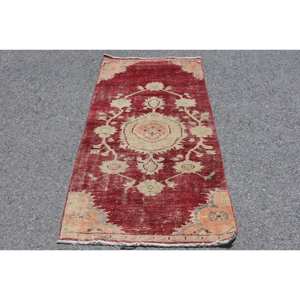 Alfombra Kilim de lana roja y Beige clásica de 2,7x6,4 pies, área grande, área turca, patrón abstracto, diseño de pasillo rectangular, látex de 10mm - Product Image 1