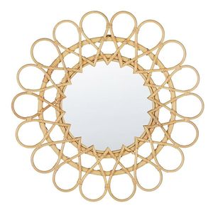 Espejo redondo de ratán para pared con marco tejido, perfecto para casas de playa costera, dormitorios Boho chic y cocinas rústicas de granja - Product Image 4