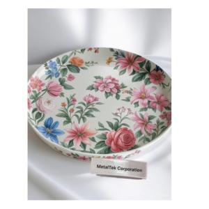 Plateau de service moderne fait à la main à motifs floraux imprimés plateau de service rond personnalisé couleur collation boisson organisateur de cadeaux décoratifs plateaux en fer de luxe - Product Image 1