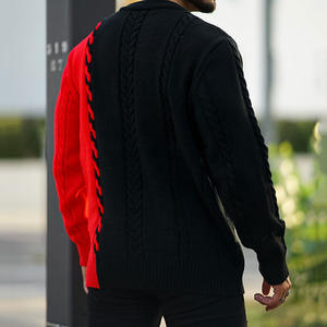 Jersey de manga larga de Color de costura suelta de invierno de alta calidad, suéter de moda informal con cuello redondo, prendas de punto para hombres - Product Image 6