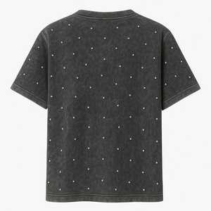 Custom Logo Streetwear Regular Fit Acid Washed Cotton <b>T</b>-<b>Shirt</b> Rhinestone Design Bling Hip Hop Vintage <b>Grunge</b> Style Short Worsted - Product Image 2