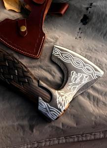 Hache viking artisanale en acier à haute teneur en carbone avec manche en bois et étui en cuir fin, hache de qualité industrielle - Product Image 3