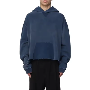 เสื้อมีฮู้ดสำหรับผู้ชายเสื้อครอปขอบดิบแบบเรียบโอเวอร์ไซส์สำหรับฤดูใบไม้ผลิงานตามสั่ง - Product Image 1