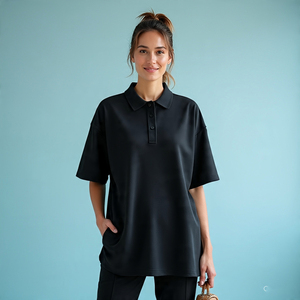 เสื้อโปโลทรงหลวมเปิดไหล่สำหรับผู้หญิงเสื้อโปโลผ้าคอตตอนผ้าโพลีเอสเตอร์แนว100% สำหรับใส่ในฤดูร้อน - Product Image 3