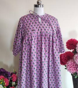 Robe midi en coton imprimé à la main bohème, robe d'été florale décontractée - Product Image 6