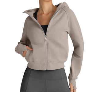 Produit chaud, streetwear décontracté, épaules tombantes, respirant, respectueux de l'environnement, sweat-shirts à capuche en tricot, sweat-shirts à capuche courts pour femmes - Product Image 6