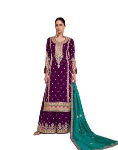 Latest Designer Faux Georgette <b>Silk</b> <b>Thread</b> Embroidery Sequence Work Plazzo Suit by Fab Zone - Product Image 1