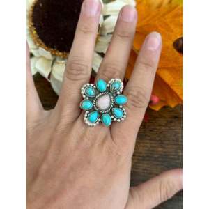 Bague ajustable artisanale bohème du sud-ouest, en pierres naturelles multiples et argent sterling - Product Image 2
