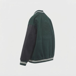 Veste de baseball personnalisée verte avec manches en cuir noir pour hommes et femmes, veste bomber Letterman, broderie personnalisée - Product Image 2