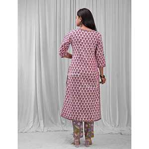 Ensemble de salwar kameez Anarkali en coton imprimé blanc et gris, style ethnique indien, tissu en soie lourde pour les occasions spéciales (lot de 2) - Product Image 4