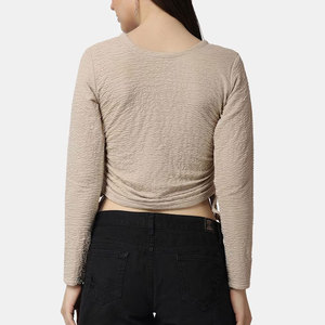 Women's High Quality Cotton Full Sleeve <b>Crop</b> <b>Top</b> with New Drawstring Design Short Neck Wear for Summer Print Pattern - Product Image 4