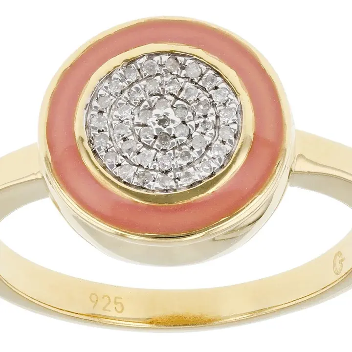 Anillo redondo de compromiso de plata esterlina con moissanita, oro amarillo, diamante, esmalte, flor rosa, anillos de boda, anillo de diamante Real para mujer