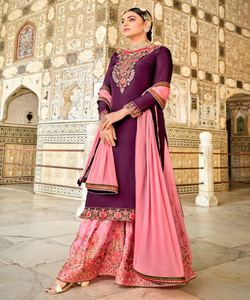 DESIGNER <b>NET</b> EMBROIDERY SEQUENCE WORK <b>TOP</b> SHARARA with DUPATTA for WOMEN IN-STOCK COTTON WEDDING GARMENT WHOLESALE - Product Image 2