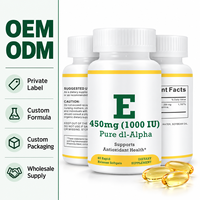 Gélules de Vitamine E 1000 UI 450 mg, pure dl Alpha Antioxydant, complément alimentaire, marque privée OEM ODM