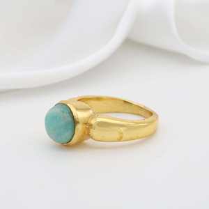 Anillo de latón de forma redonda de piedra preciosa turquesa Natural chapado en oro de 18 quilates superventas para joyería de moda Unisex accesorios de mujer - Product Image 6