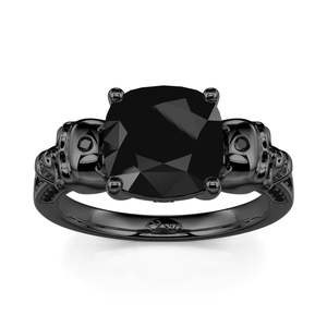 Jeulia Eternal Love Black <b>Skull</b> Cushion Cut Gothic Sterling Silver <b>Ring</b> - Product Image 2