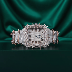 Reloj de Lujo Hip Hop Personalizado de Acero Inoxidable con Correa de Cuero, Resistente al Agua, con Esfera de Cristal Analógica - Product Image 1