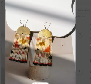 Boucles d'oreilles franges perlées soleil orange, boucles d'oreilles pendantes motif pastel triangle géométrique - Product Image 1