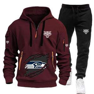 Conjunto de Sudadera con capucha streamer con bolsillo en el brazo y múltiples cremalleras explosivas informales para hombre de otoño e invierno, chaqueta pulóver estampada - Product Image 5