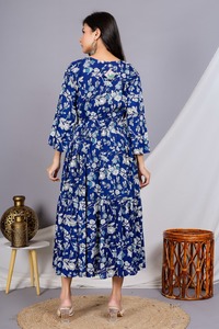 เดรสมิดิลายดอกไม้สำหรับผู้หญิงเดรสคลุมเข่าทรงบานสำหรับใส่ไปงานปาร์ตี้สวมใส่สบาย - Product Image 4