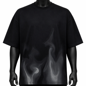 OEM Custom Washed Black Oversized T <b>Shirt</b> for Men Soft Cotton Streetwear <b>Flame</b> Design Wholesale Summer Top - Product Image 1