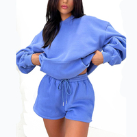 Conjunto personalizado de Sudadera con capucha y pantalones cortos de algodón para mujer Jogger de 2 piezas para ropa de salón con sudadera y pantalones chándal