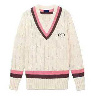 Suéter de Punto Trenzado con Cuello en V Unisex Personalizado OEM, Azul y Rosa, Lana/Acrílico, con Logotipo Frontal Personalizado, Ropa Casual de Invierno - Product Image 2