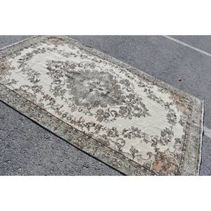 <b>Vintage</b> Beige Green Wool <b>Rug</b> 5.2 X 9ft Handmade Turkish Rectangle <b>Rugs</b> Patchwork Design for Living Room Bedside Latex Backed - Product Image 2