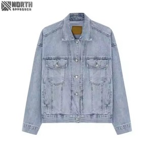 Jackets For Men 2025 Custom Designs Winter Washed Denim <b>Canvas</b> Jacket Custom Oem Solid Color <b>Blue</b> Washed Denim Jeans Jacket - Product Image 1